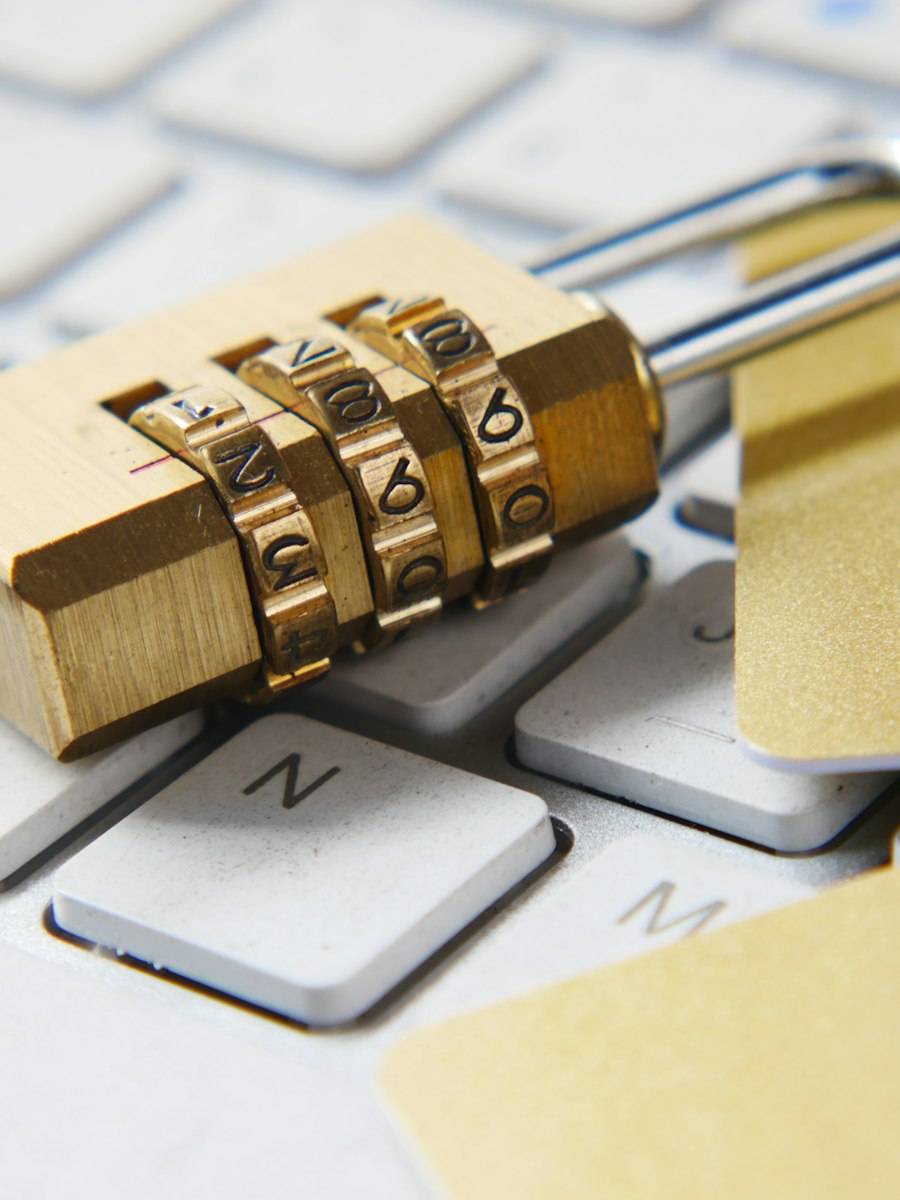 Padlock resting on a laptop keyboard